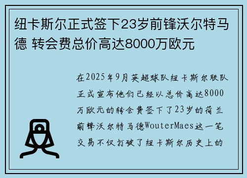 纽卡斯尔正式签下23岁前锋沃尔特马德 转会费总价高达8000万欧元
